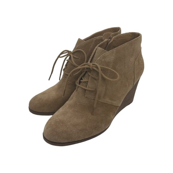 LUCKY BRAND SHYLOW Women SZ 9.5M/41 Brown Suede Leather Wedge Booties Lace Up - Picture 2 of 13